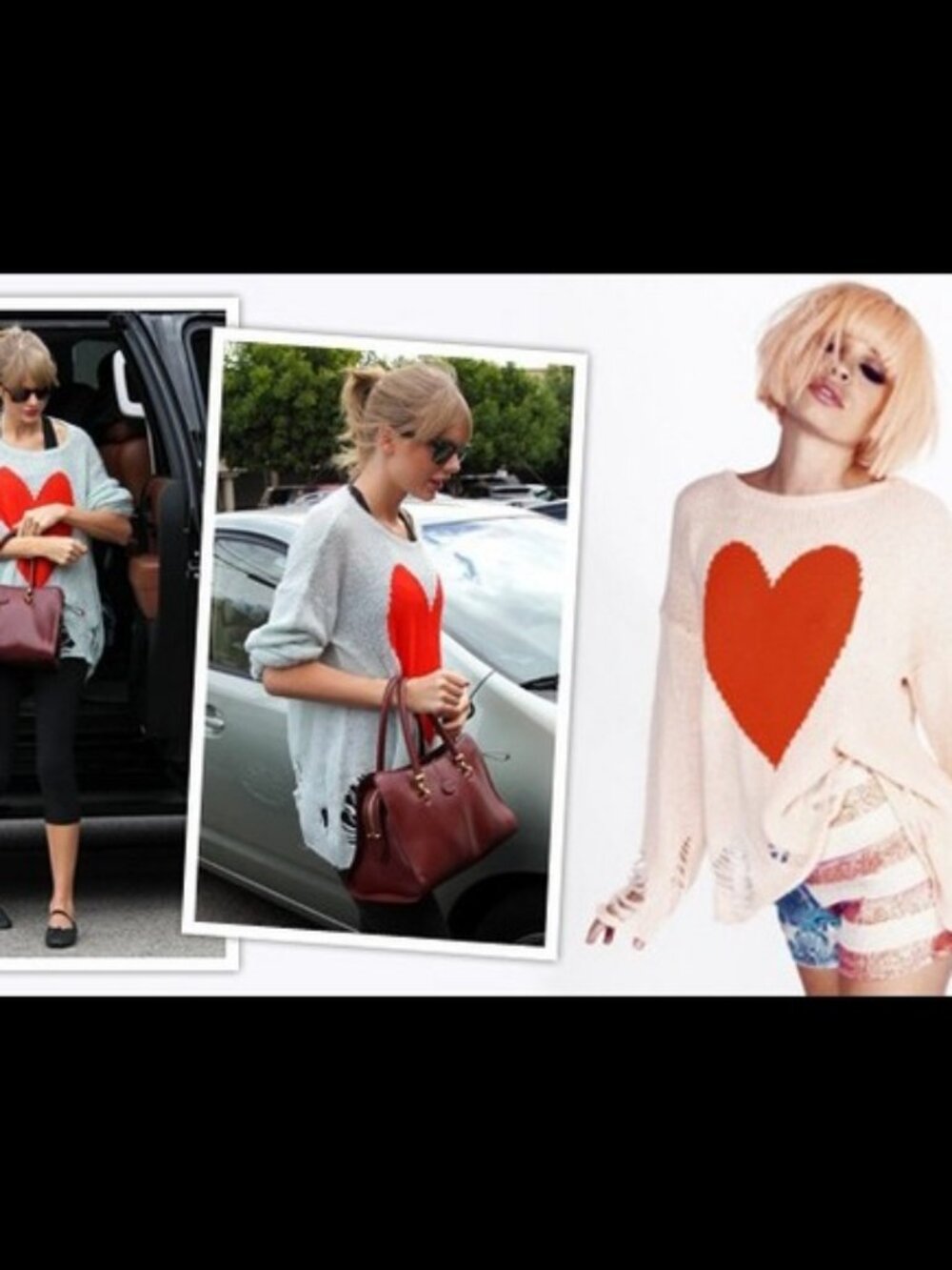 Wildfox Pink Red Heart Distressed Lennon Sweater